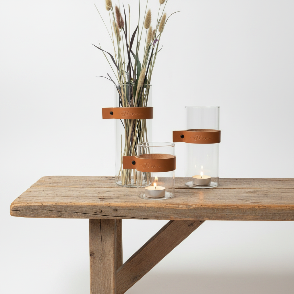 Glass vase with lanterns 3-pack