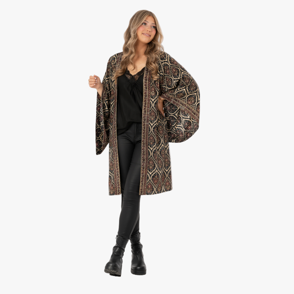 Kaftan Leiya, Black/Burgundy/Gold