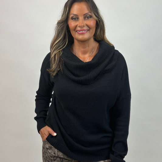 Stickad polotröja Cleo, Svart