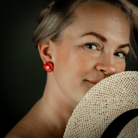 Örhängen Delicate Dahlias, Röd