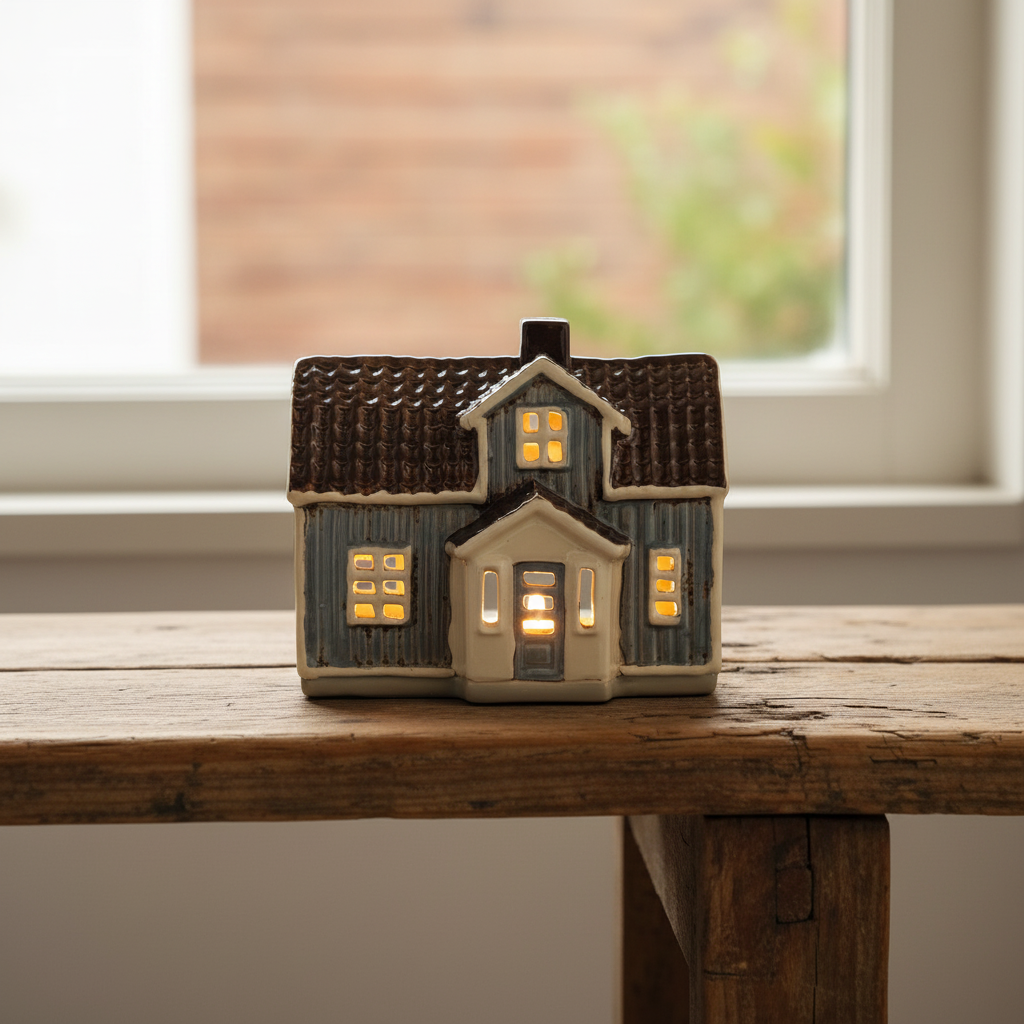 Ljuslykta, Keramikhus Blå 11cm