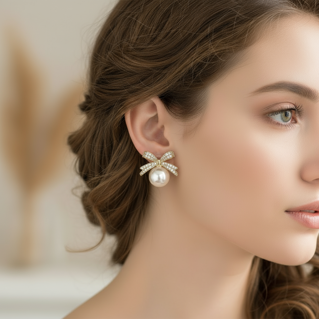 Örhängen Golden Pearl Bow