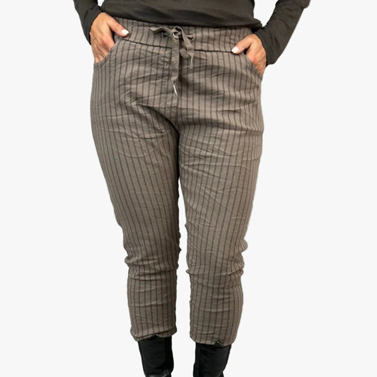Stretchbyxa Onesize, Taupe Randig
