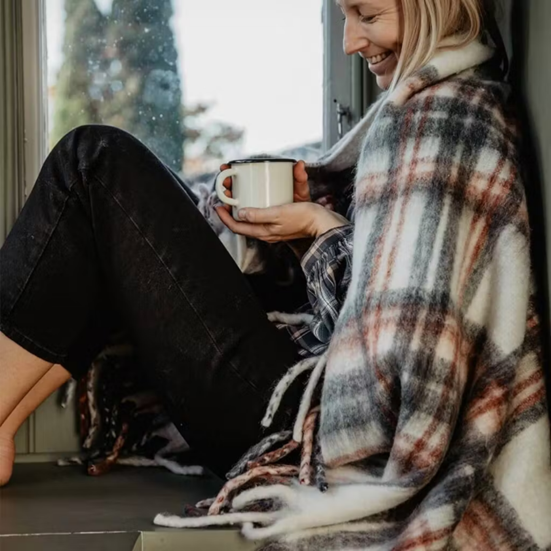 Ullpläd Siv, Grå/Terracotta