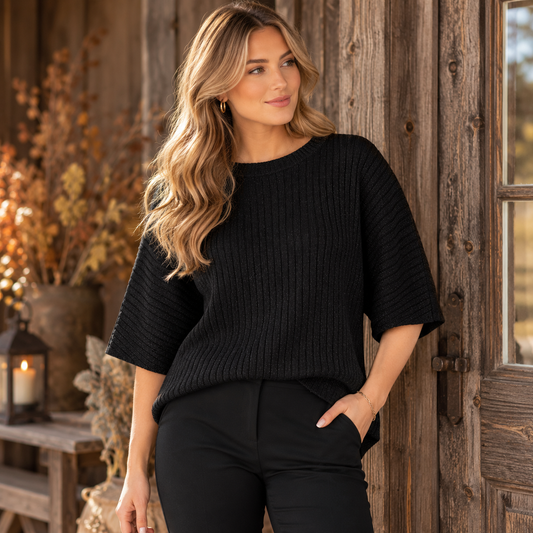 Stickad Top Frances, Svart