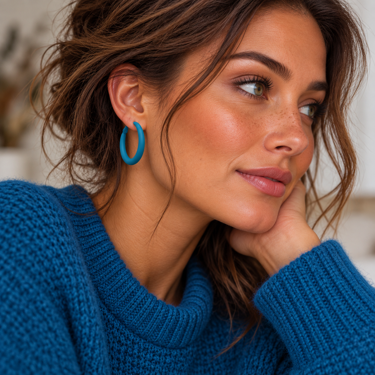 Örhängen Pastel Hoops, Petrol Blue