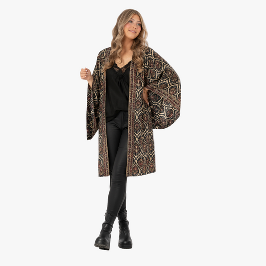 Kaftan Leiya, Black/Burgundy/Gold