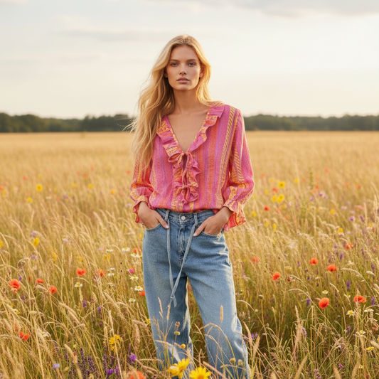 Blouse Lottie, Neon Pink