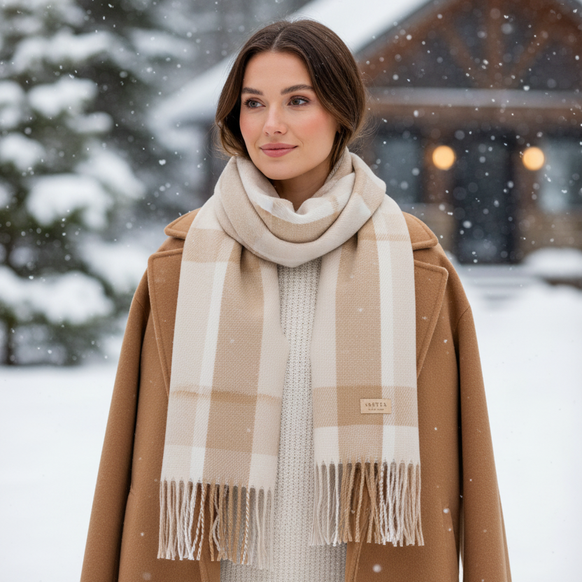 Halsduk, Beige Rutig