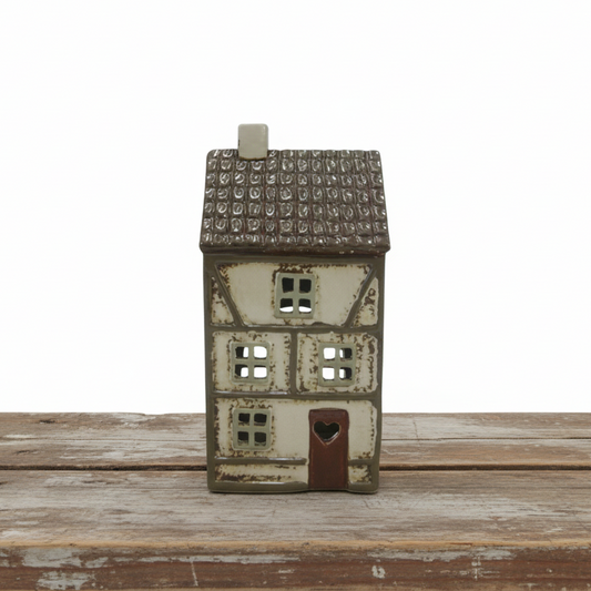 Ljuslykta, Keramikhus Beige/Grön 15cm