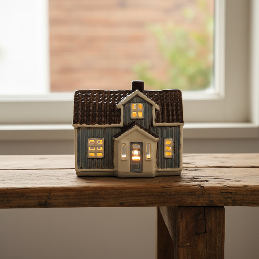 Ljuslykta, Keramikhus Blå 11cm