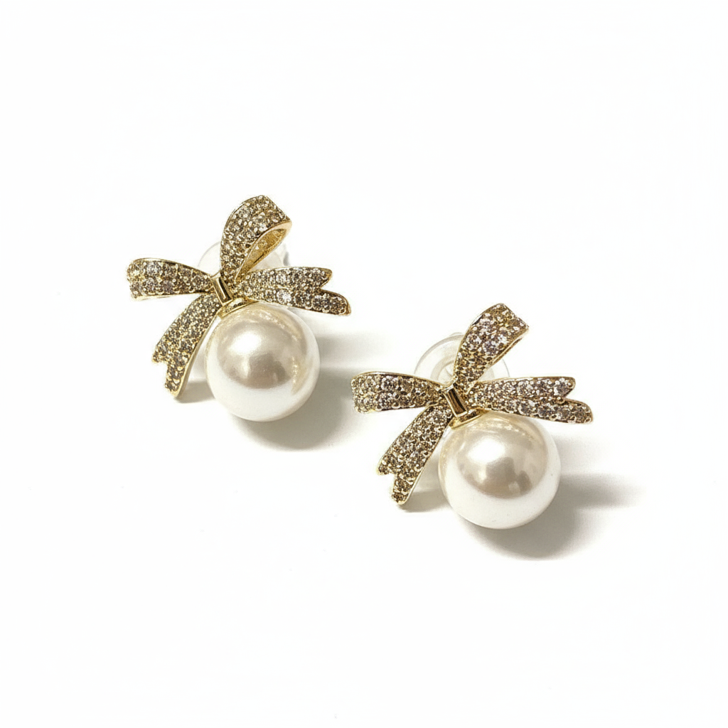 Örhängen Golden Pearl Bow