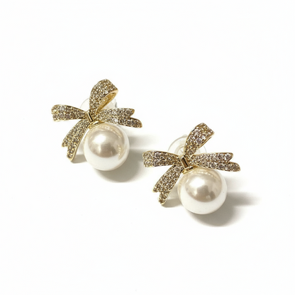 Örhängen Golden Pearl Bow