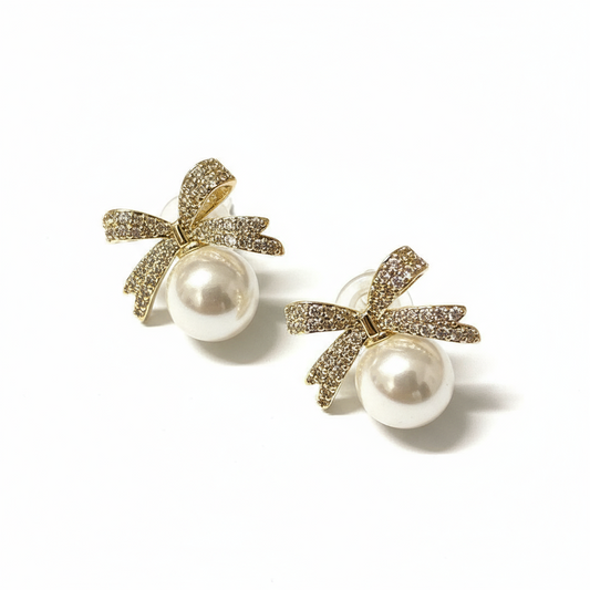 Örhängen Golden Pearl Bow