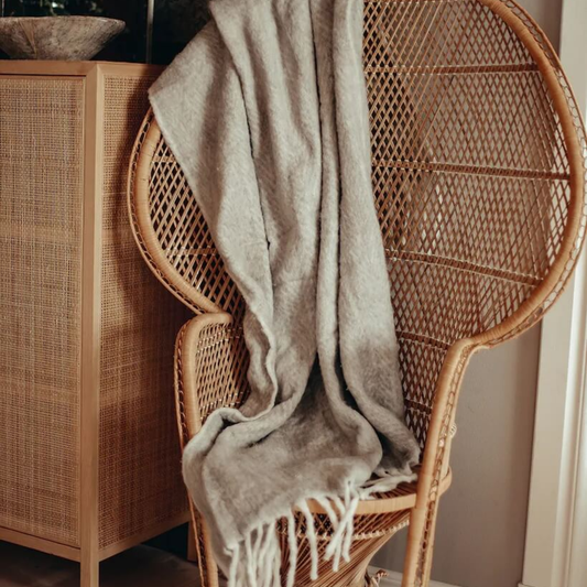 Ullpläd, Beige med ljusa fransar