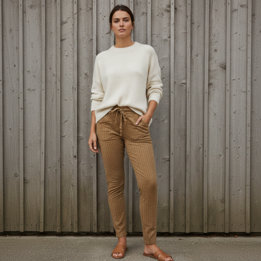 Stretch Trousers Signe, Camel Striped
