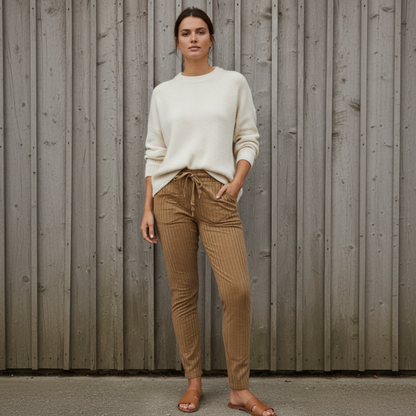 Stretch Trousers Signe, Camel Striped