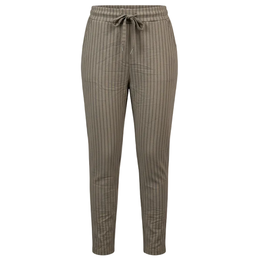 Stretch Trousers Signe, Taupe Striped