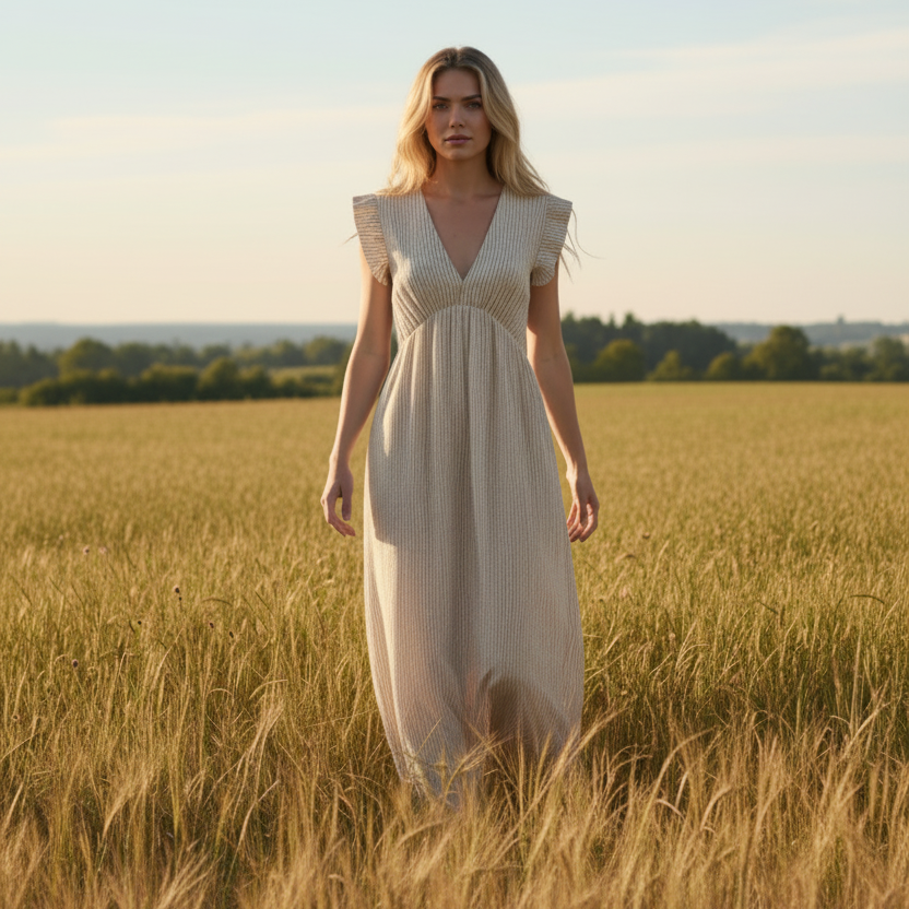 Klänning Summer Sleeveless Beige Stripe