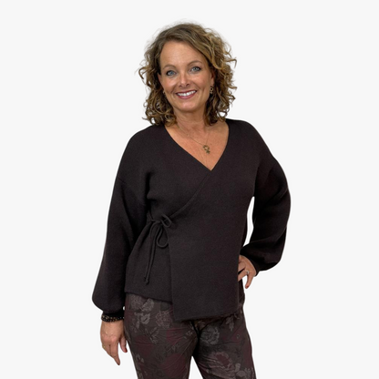 Finstickad Kofta Zelma, Brun